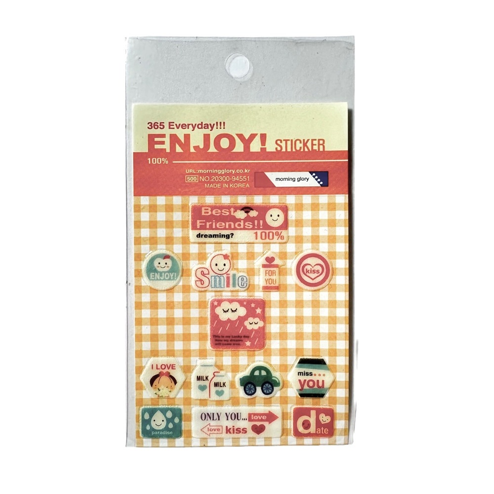 Vintage Morning Glory Korea Sticker 365 Everyday Enjoy! Orange Gingham